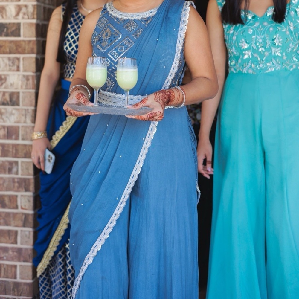 Blue/Teal Embellished Jumpsuit Saree